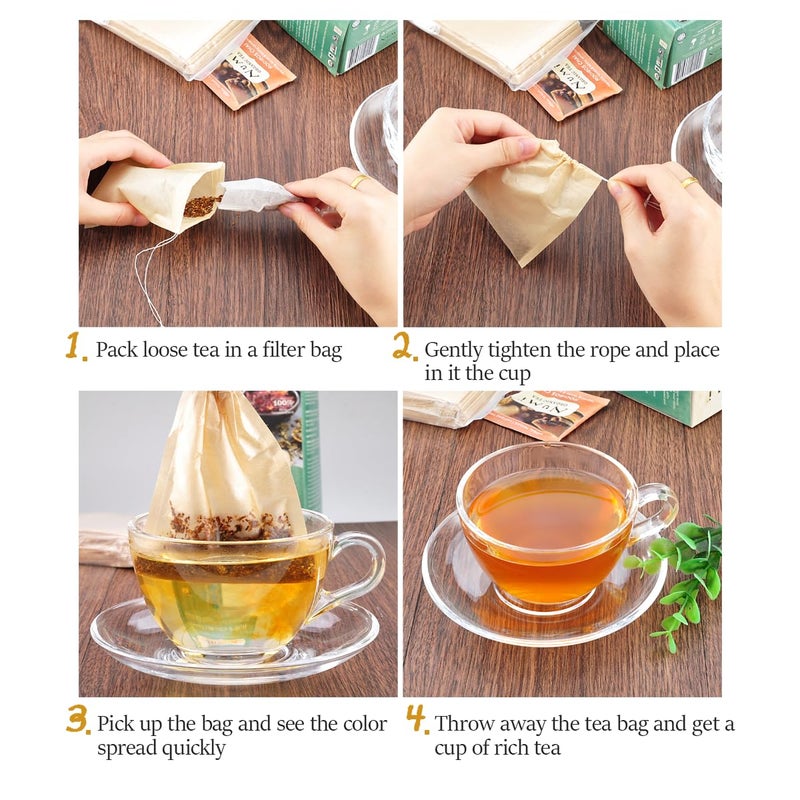 Angooni 300PCS Disposable Tea Filter Bags with Drawstring | 100% Natural & Safe Loose Leaf Tea Empty Tea Bags, 1-Cup Capacity - Image 4